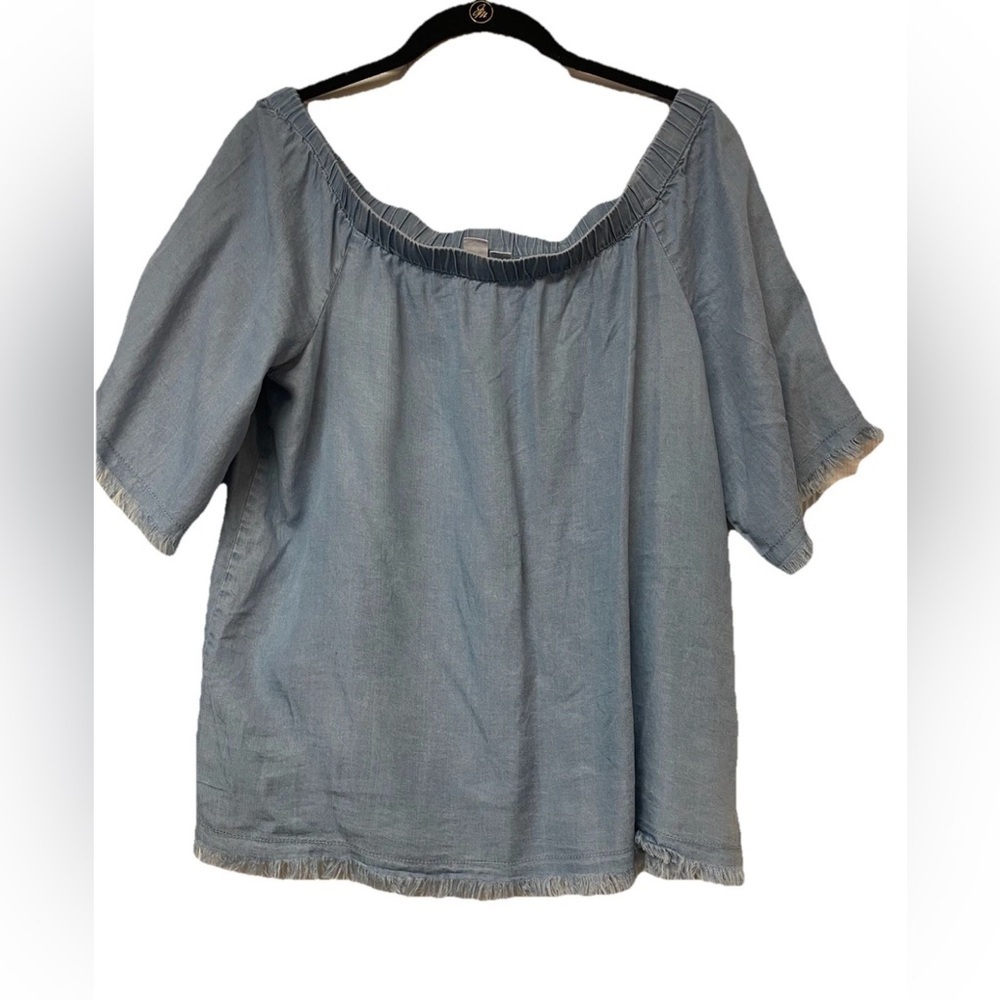 Melrose and Market Nordstrom Chambray Blouse Blue Fringe Size S - Picture 7 of 8